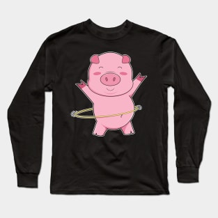 Pig at Fitness with Swing ring Long Sleeve T-Shirt